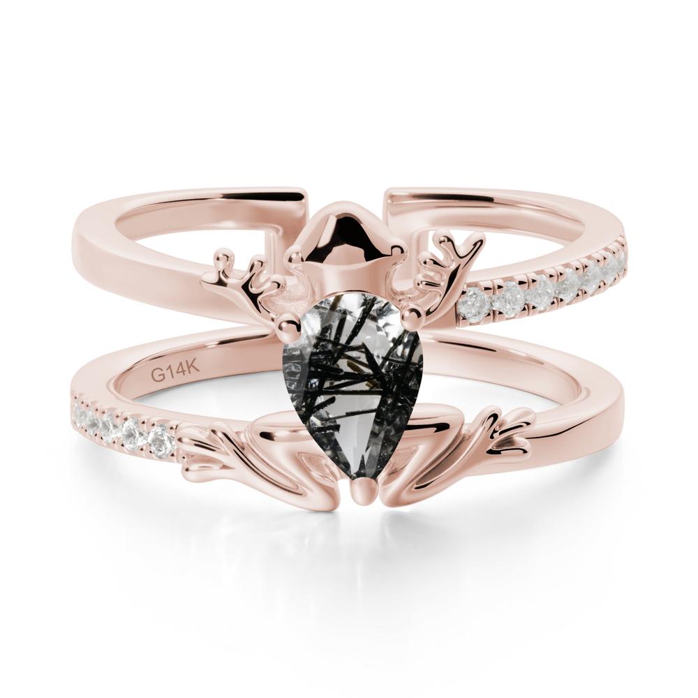Black Rutilated Quartz Frog Double Band Ring - LUO Jewelry #metal_14k rose gold