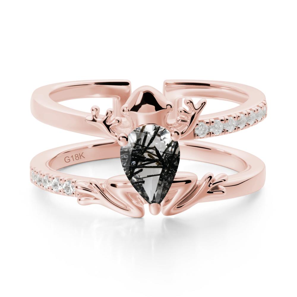 Black Rutilated Quartz Frog Double Band Ring - LUO Jewelry #metal_18k rose gold