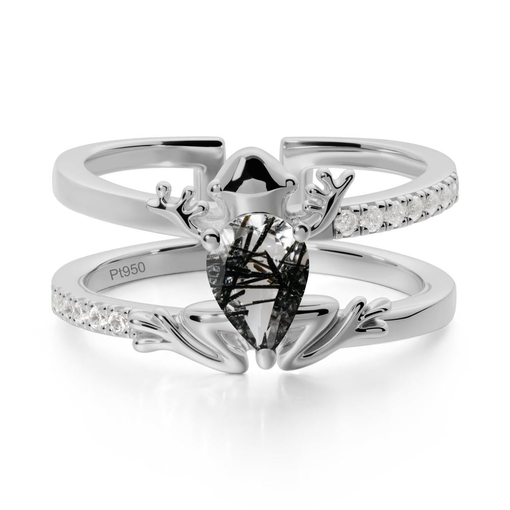 Black Rutilated Quartz Frog Double Band Ring - LUO Jewelry #metal_platinum