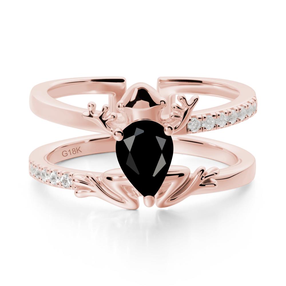 Pear Shaped Black Spinel Frog Open Ring - LUO Jewelry #metal_18k rose gold
