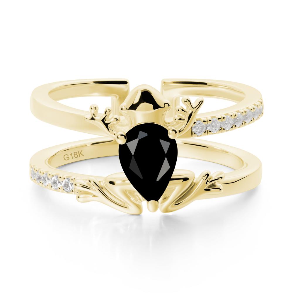 Pear Shaped Black Spinel Frog Open Ring - LUO Jewelry #metal_18k yellow gold