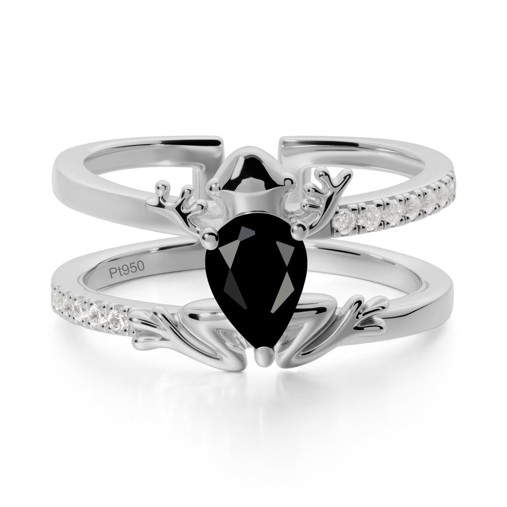 Pear Shaped Black Spinel Frog Open Ring - LUO Jewelry #metal_platinum