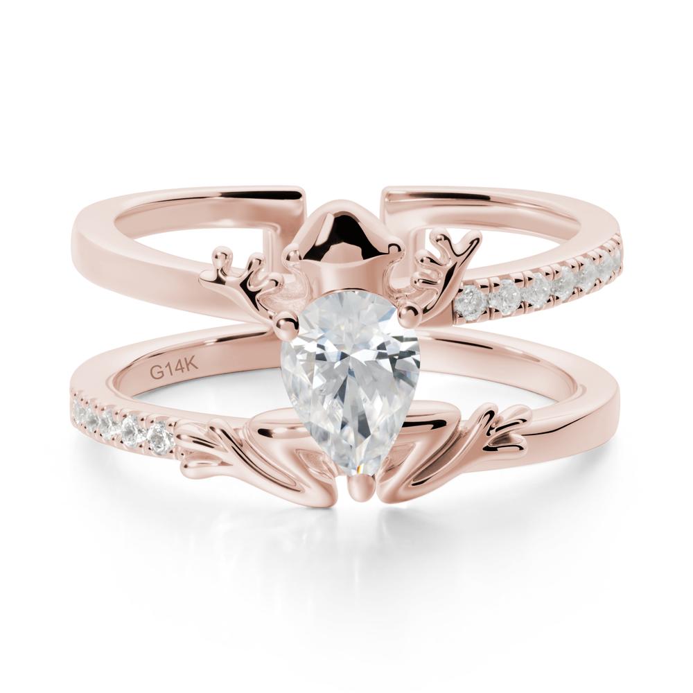 Pear Shaped Cubic Zirconia Frog Open Ring - LUO Jewelry #metal_14k rose gold