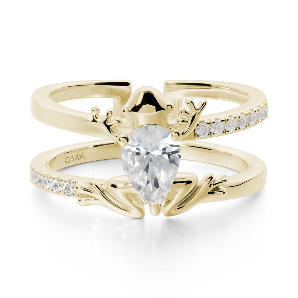Pear Shaped Cubic Zirconia Frog Open Ring - LUO Jewelry #metal_14k yellow gold