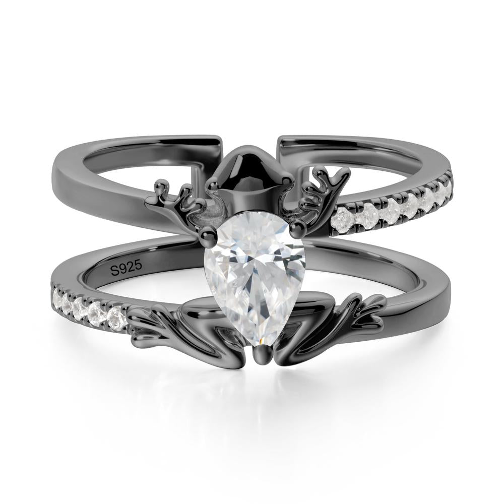 Pear Shaped Cubic Zirconia Frog Open Ring - LUO Jewelry #metal_black finish sterling silver