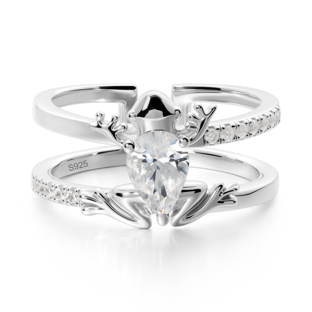Pear Shaped Cubic Zirconia Frog Open Ring - LUO Jewelry #metal_sterling silver