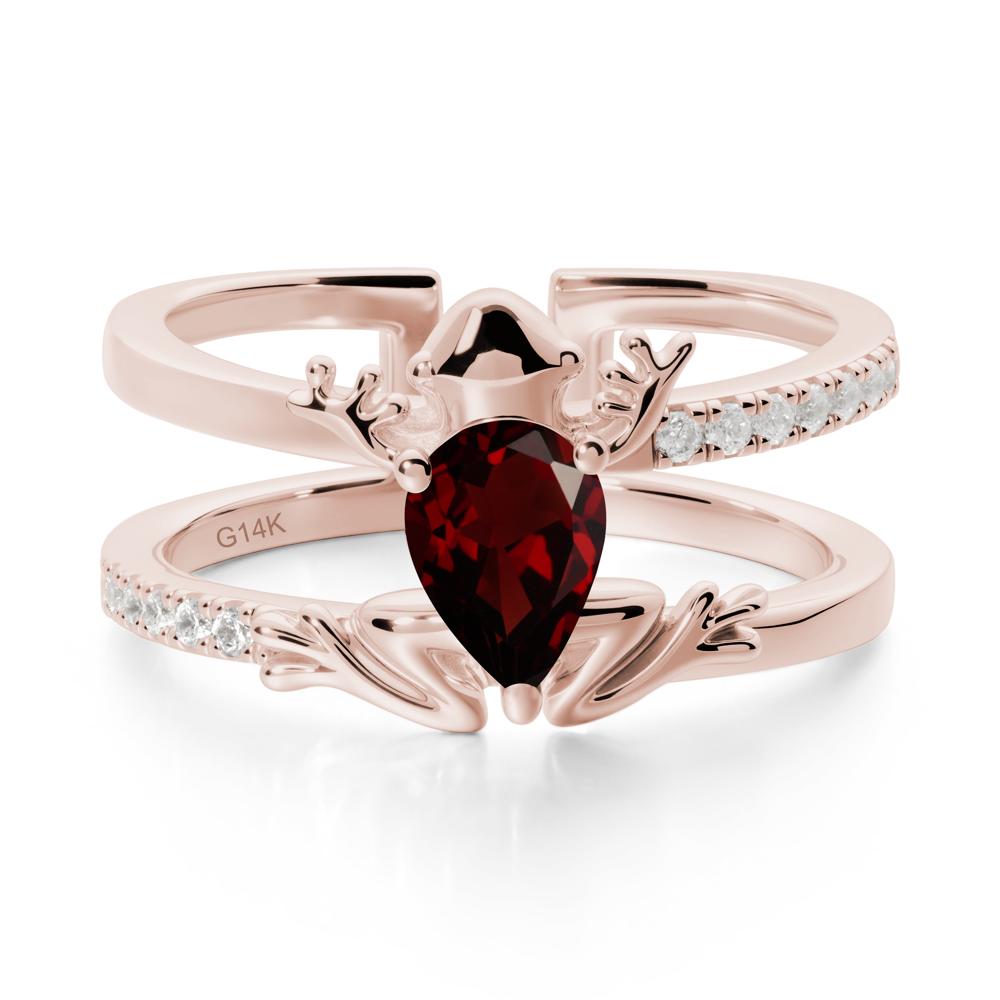 Pear Shaped Garnet Frog Open Ring - LUO Jewelry #metal_14k rose gold