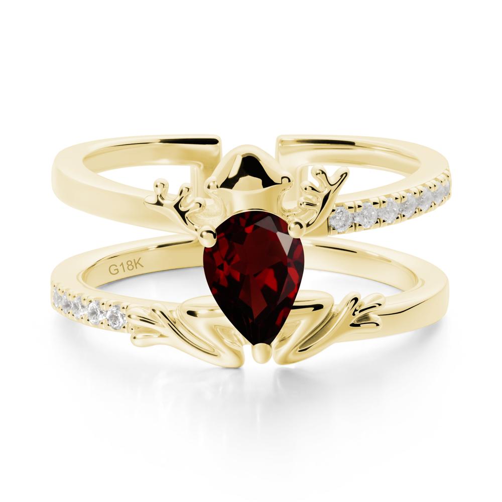 Pear Shaped Garnet Frog Open Ring - LUO Jewelry #metal_18k yellow gold