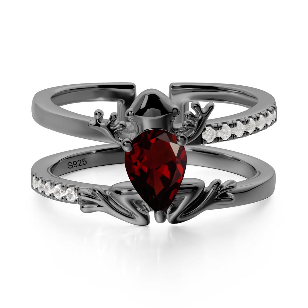 Pear Shaped Garnet Frog Open Ring - LUO Jewelry #metal_black finish sterling silver