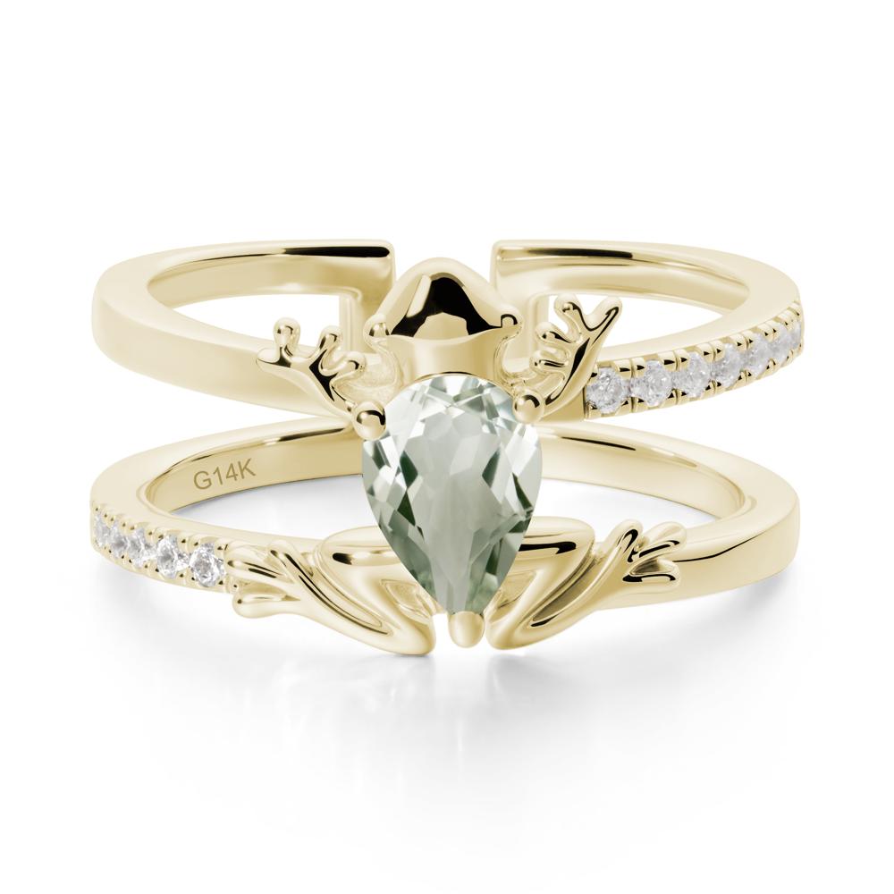 Green Amethyst Frog Double Band Ring - LUO Jewelry #metal_14k yellow gold