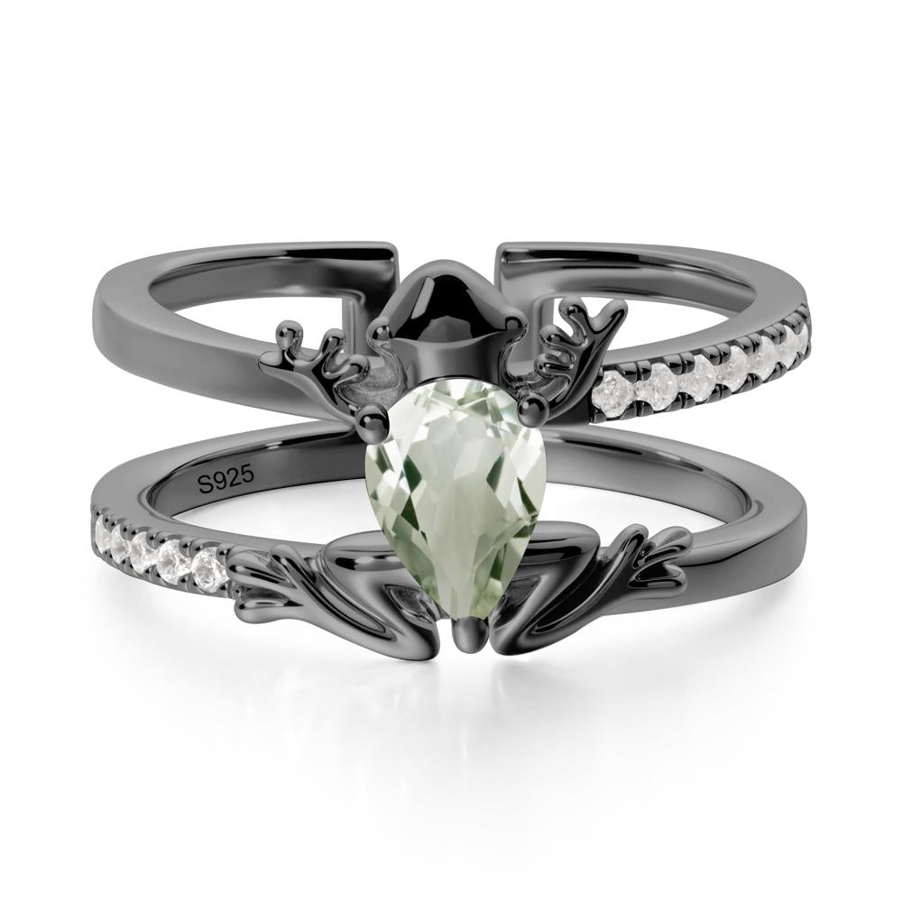 Green Amethyst Frog Double Band Ring - LUO Jewelry #metal_black finish sterling silver