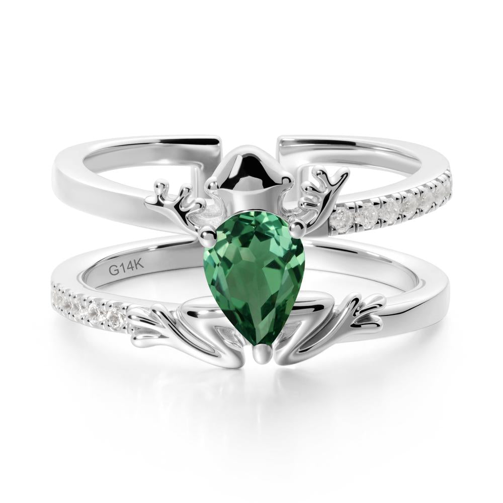 Pear Shaped Green Sapphire Frog Open Ring - LUO Jewelry #metal_14k white gold
