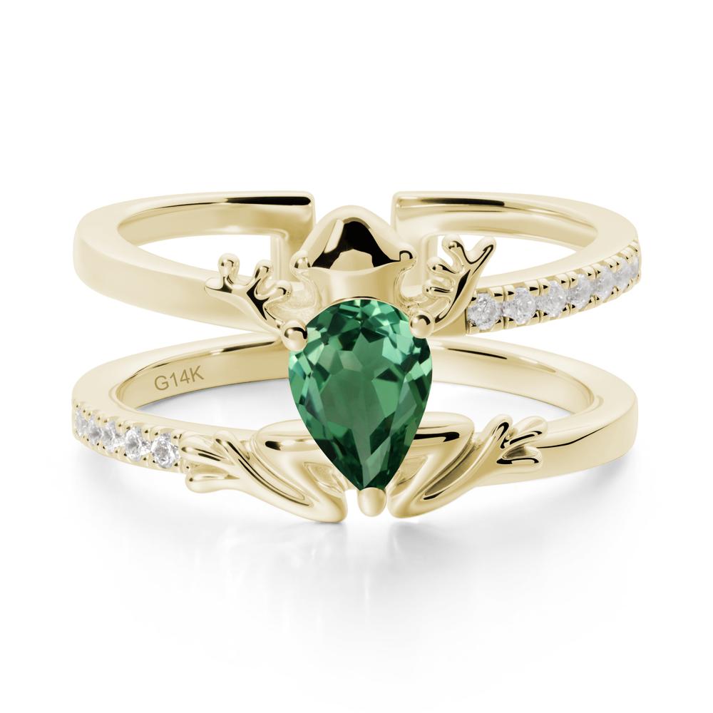 Pear Shaped Green Sapphire Frog Open Ring - LUO Jewelry #metal_14k yellow gold
