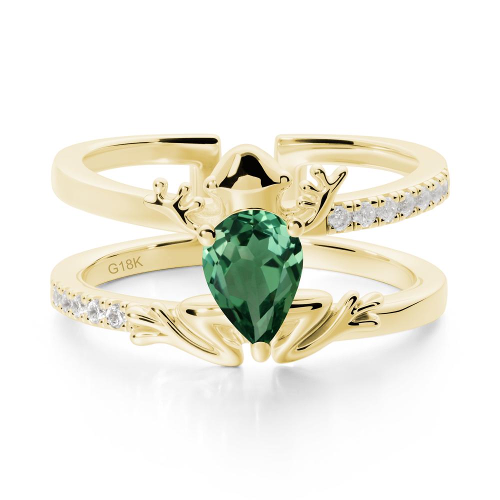 Pear Shaped Green Sapphire Frog Open Ring - LUO Jewelry #metal_18k yellow gold