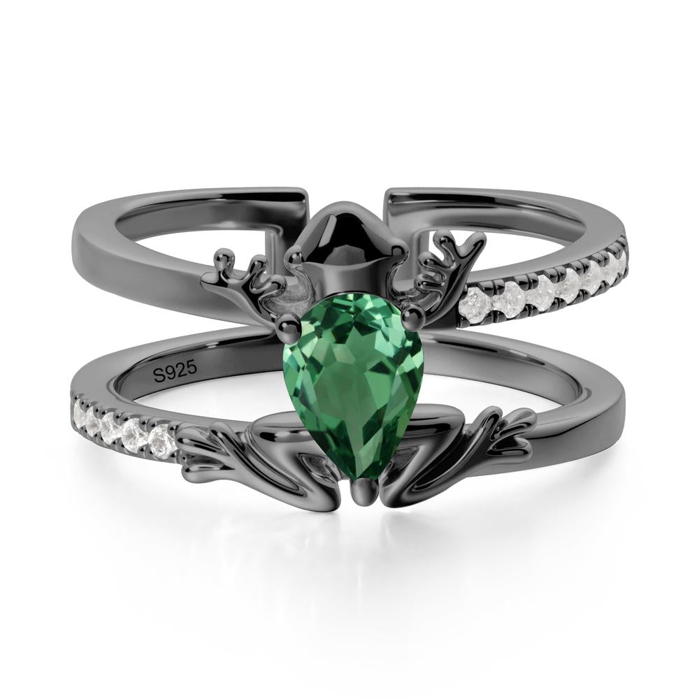 Pear Shaped Green Sapphire Frog Open Ring - LUO Jewelry #metal_black finish sterling silver
