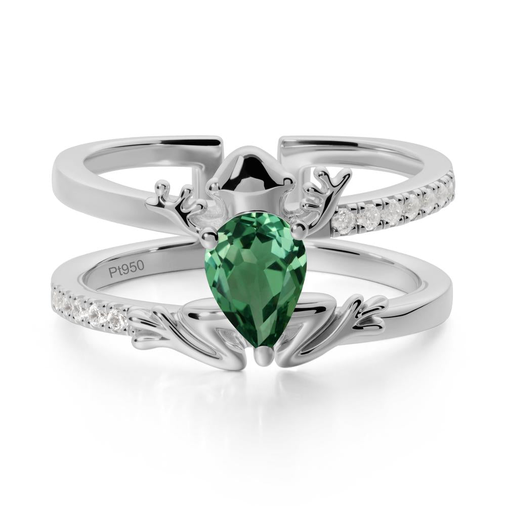Pear Shaped Green Sapphire Frog Open Ring - LUO Jewelry #metal_platinum