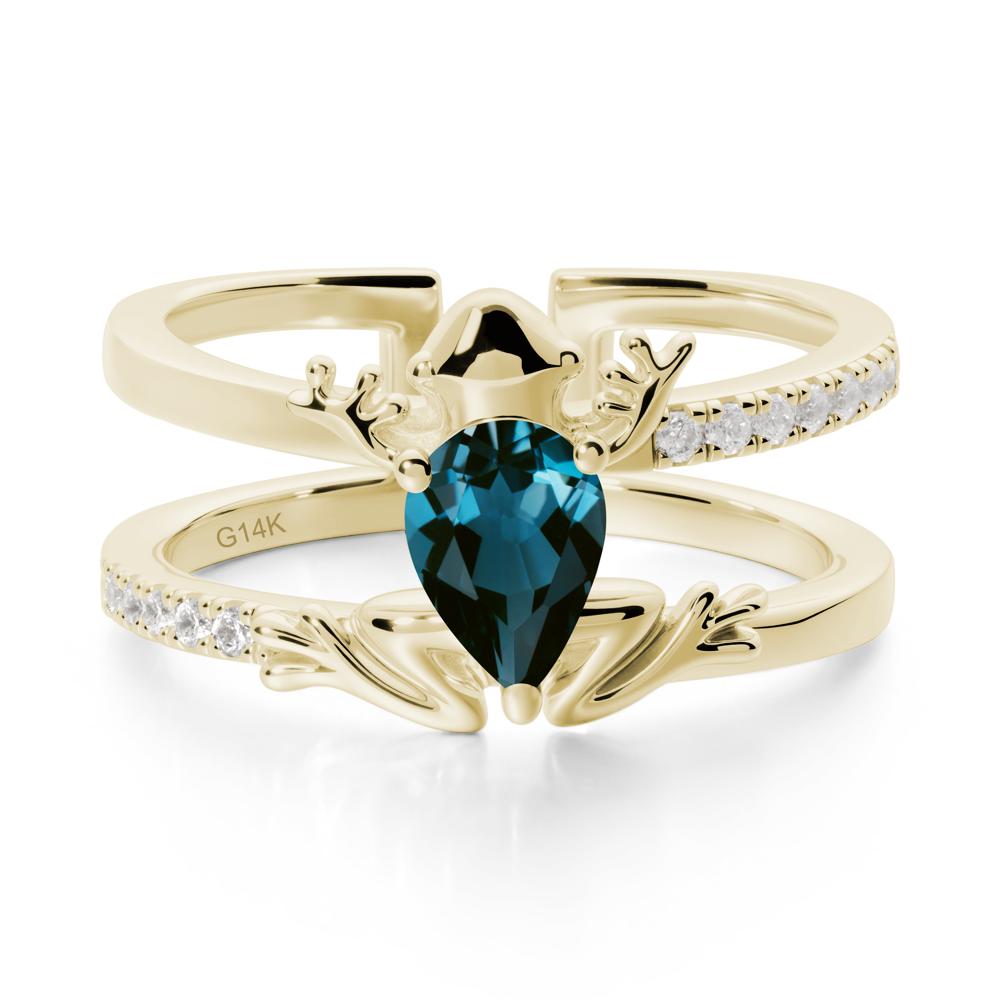 Pear Shaped London Blue Topaz Frog Open Ring - LUO Jewelry #metal_14k yellow gold
