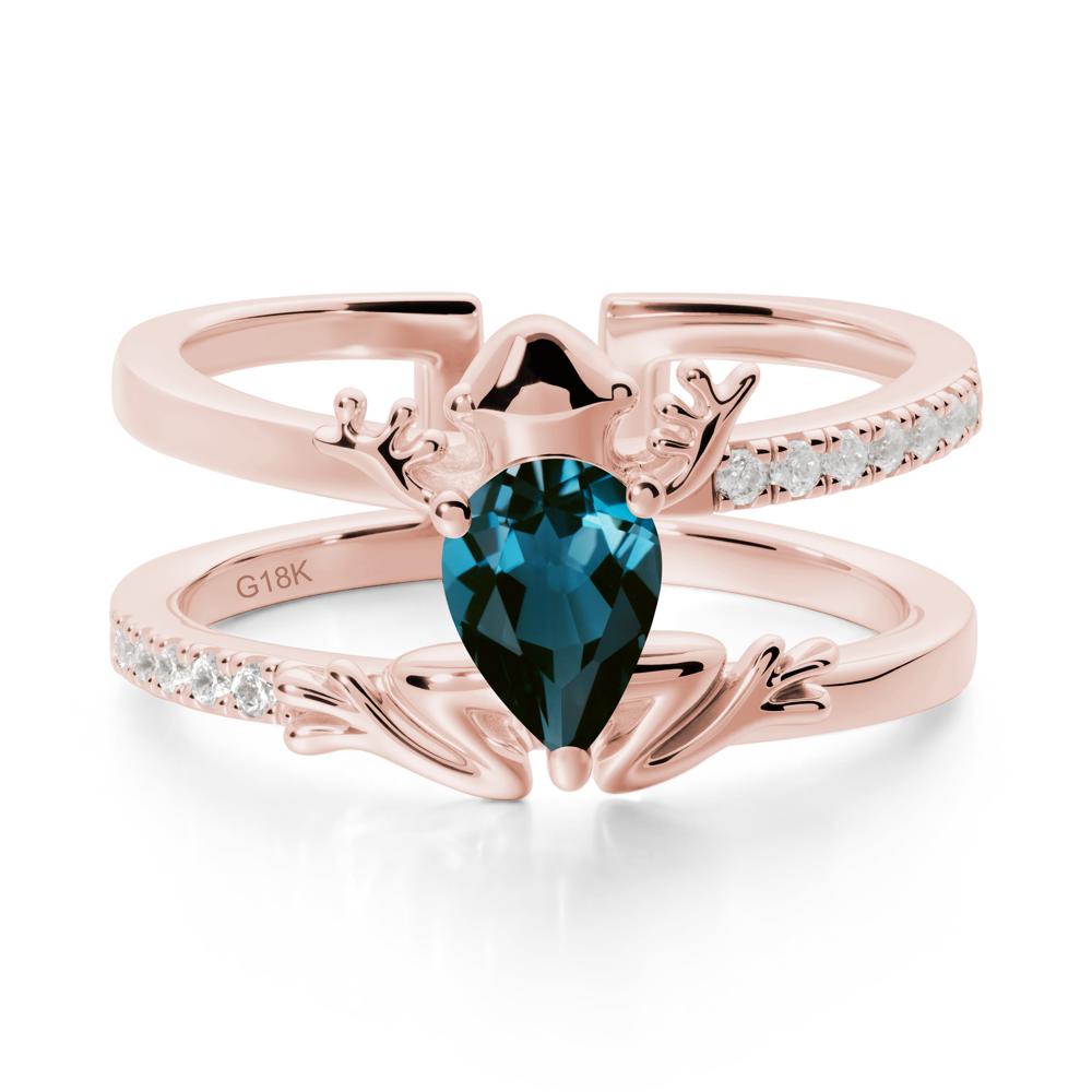 Pear Shaped London Blue Topaz Frog Open Ring - LUO Jewelry #metal_18k rose gold