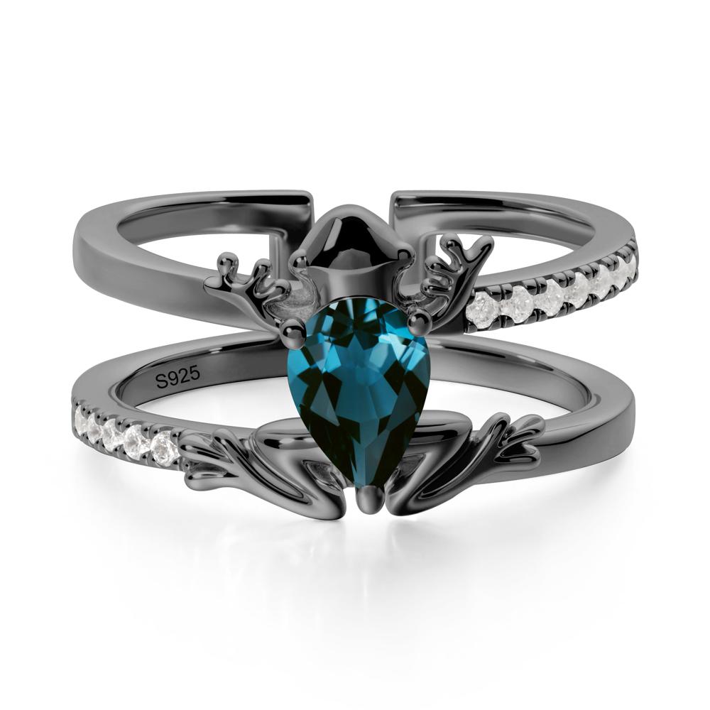 Pear Shaped London Blue Topaz Frog Open Ring - LUO Jewelry #metal_black finish sterling silver
