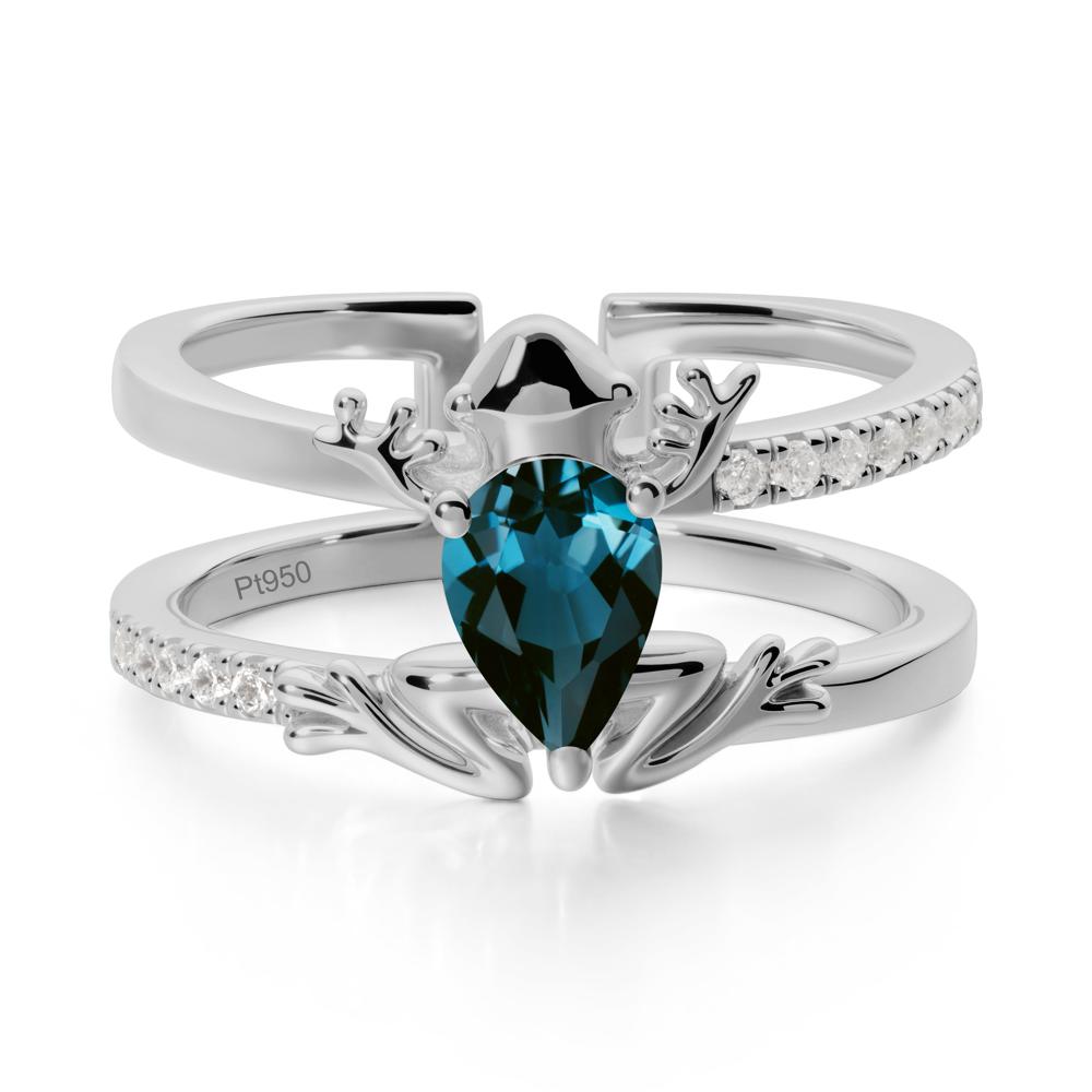 Pear Shaped London Blue Topaz Frog Open Ring - LUO Jewelry #metal_platinum