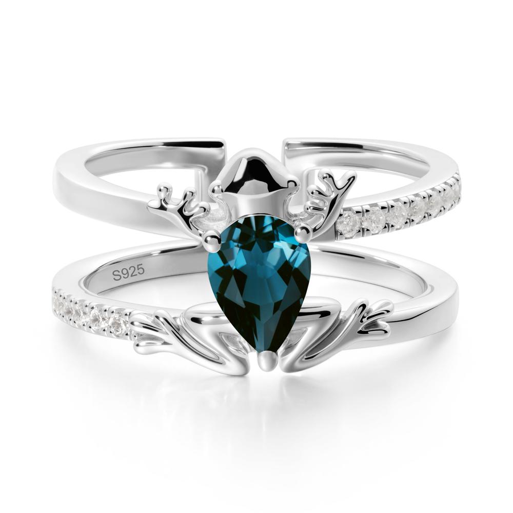 Pear Shaped London Blue Topaz Frog Open Ring - LUO Jewelry #metal_sterling silver