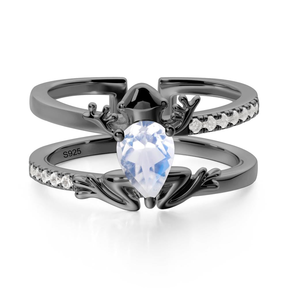 Moonstone Frog Double Band Ring - LUO Jewelry #metal_black finish sterling silver