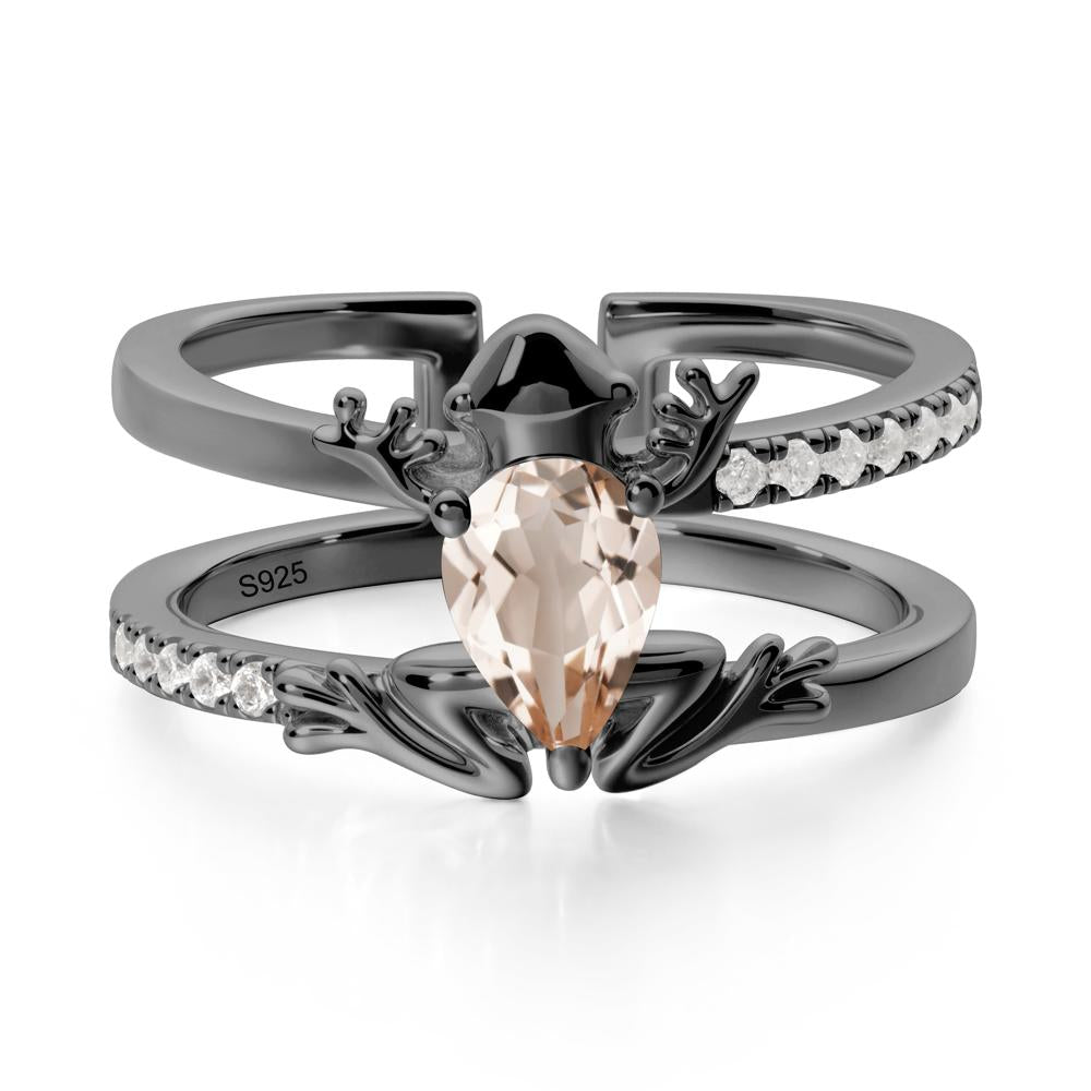 Pear Shaped Morganite Frog Open Ring - LUO Jewelry #metal_black finish sterling silver
