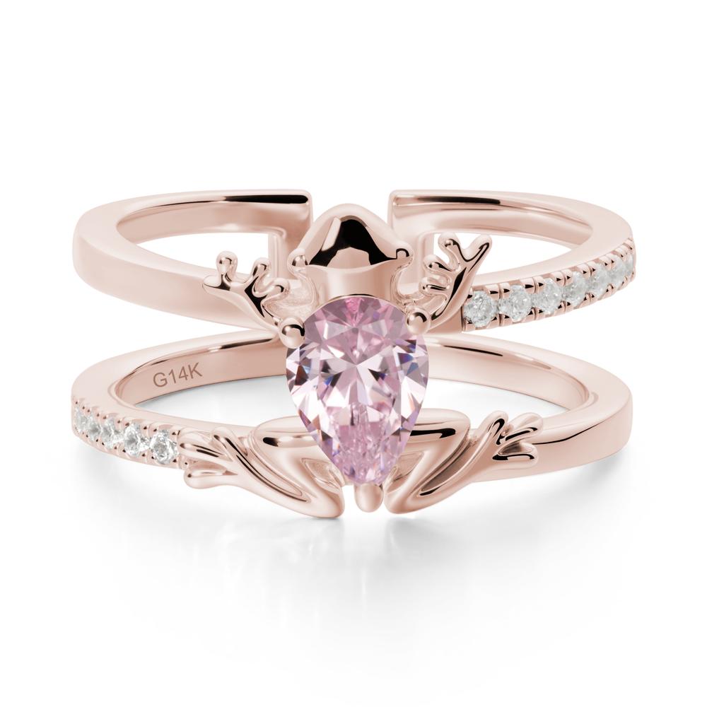Pear Shaped Pink Cubic Zirconia Frog Open Ring - LUO Jewelry #metal_14k rose gold