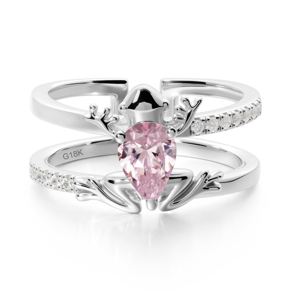 Pear Shaped Pink Cubic Zirconia Frog Open Ring - LUO Jewelry #metal_18k white gold