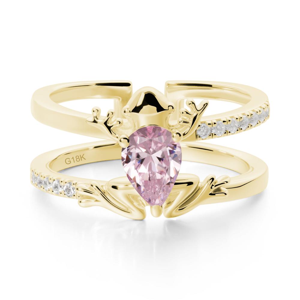 Pear Shaped Pink Cubic Zirconia Frog Open Ring - LUO Jewelry #metal_18k yellow gold