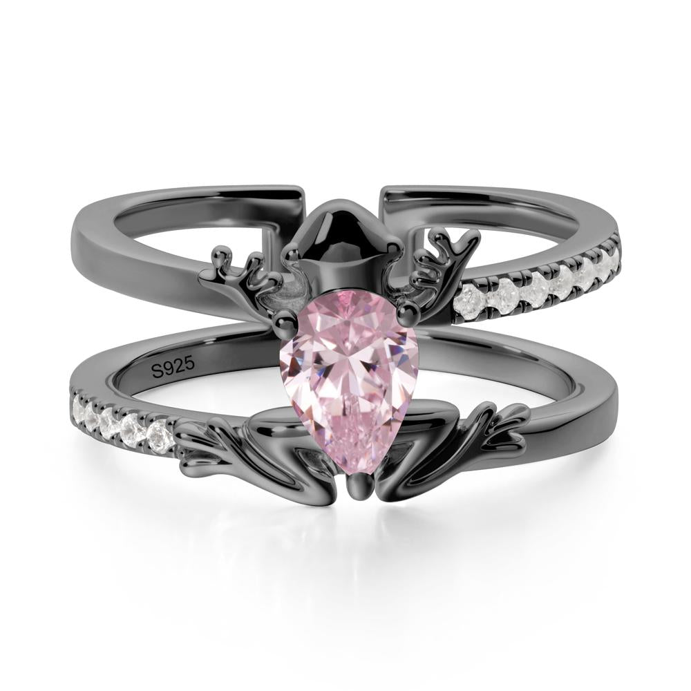 Pear Shaped Pink Cubic Zirconia Frog Open Ring - LUO Jewelry #metal_black finish sterling silver