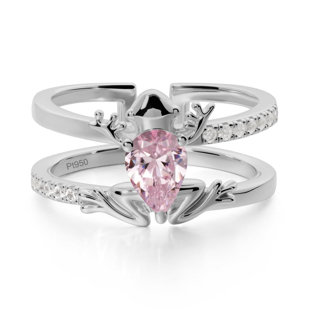 Pear Shaped Pink Cubic Zirconia Frog Open Ring - LUO Jewelry #metal_platinum