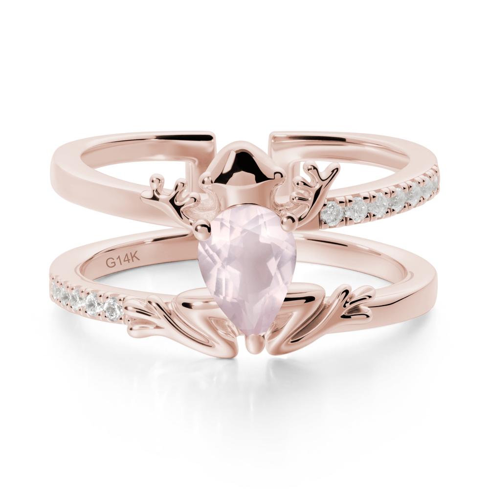 Pear Shaped Rose Quartz Frog Open Ring - LUO Jewelry #metal_14k rose gold