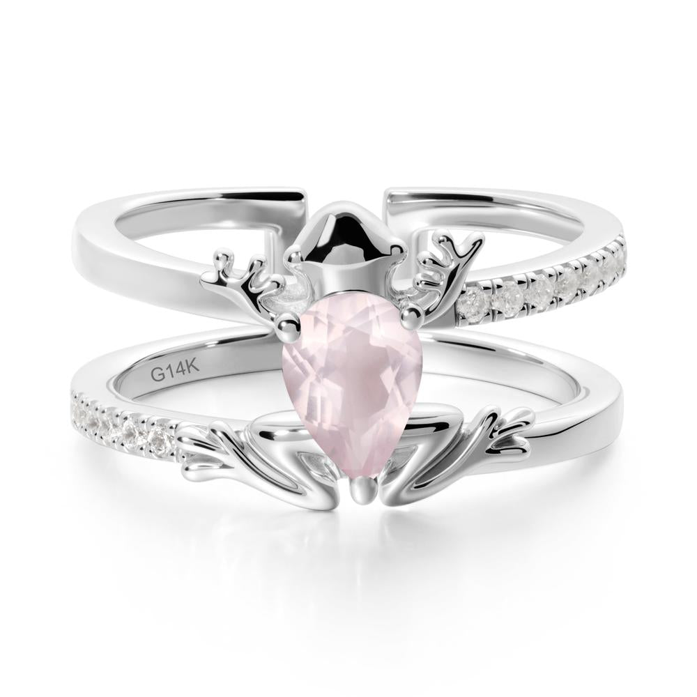 Pear Shaped Rose Quartz Frog Open Ring - LUO Jewelry #metal_14k white gold