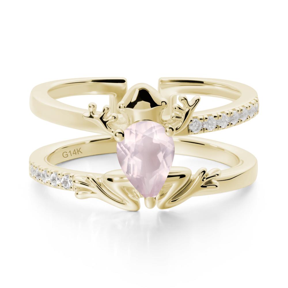 Pear Shaped Rose Quartz Frog Open Ring - LUO Jewelry #metal_14k yellow gold