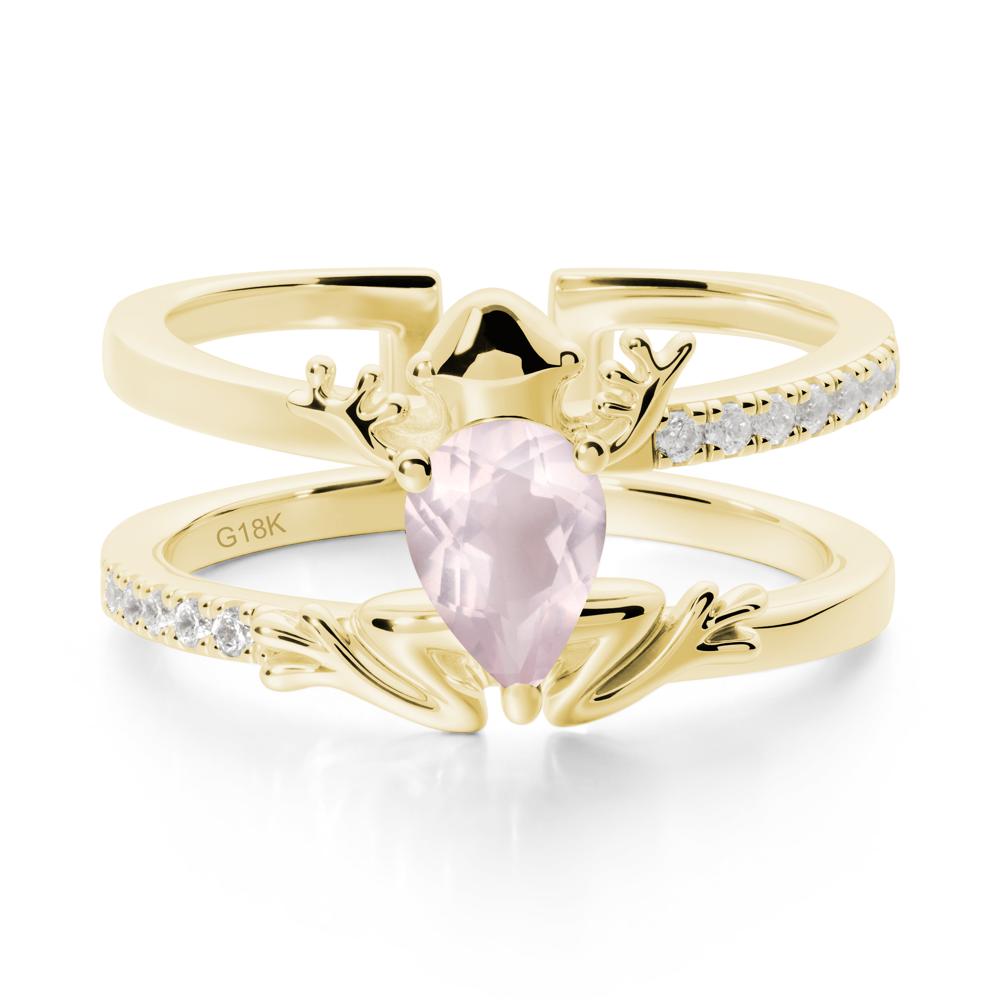 Pear Shaped Rose Quartz Frog Open Ring - LUO Jewelry #metal_18k yellow gold