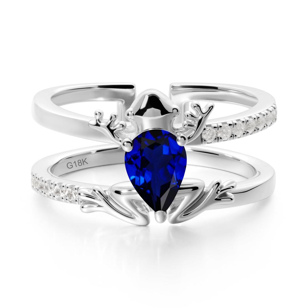 Pear Shaped Sapphire Frog Open Ring - LUO Jewelry #metal_18k white gold