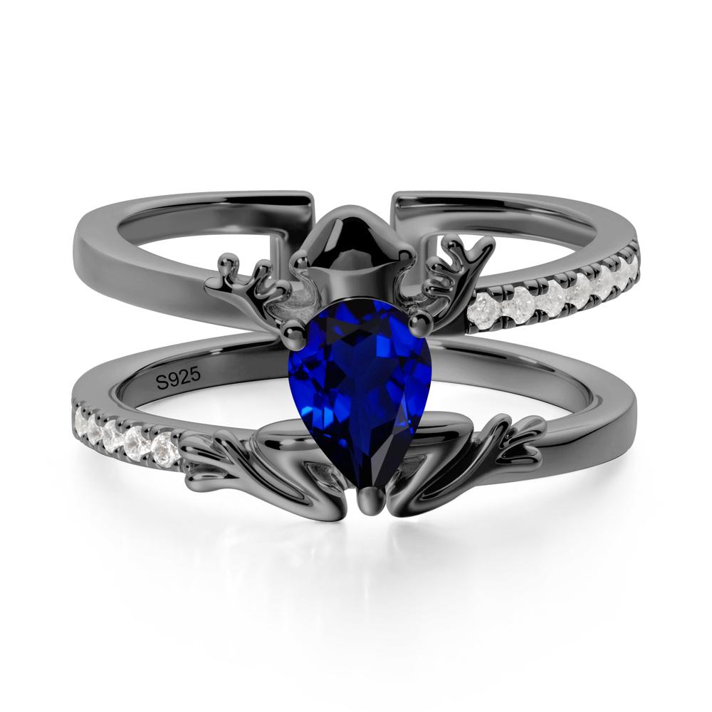 Pear Shaped Sapphire Frog Open Ring - LUO Jewelry #metal_black finish sterling silver