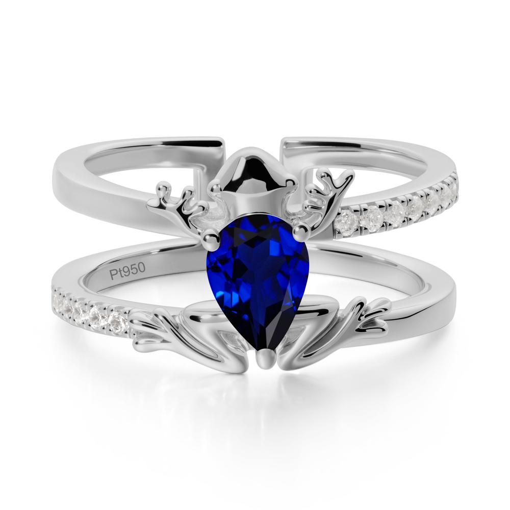 Pear Shaped Sapphire Frog Open Ring - LUO Jewelry #metal_platinum