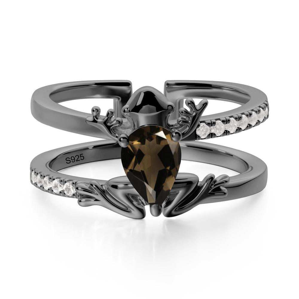 Smoky Quartz Frog Double Band Ring - LUO Jewelry #metal_black finish sterling silver