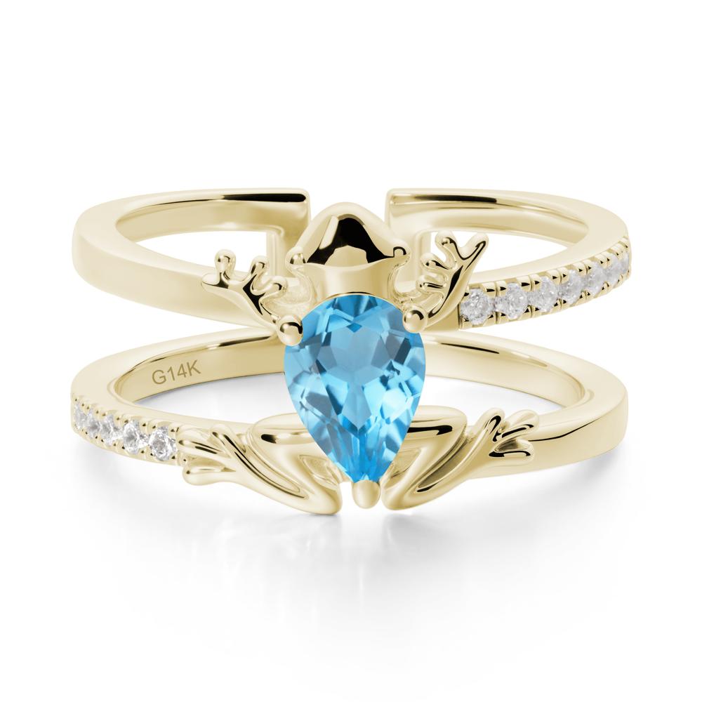 Pear Shaped Swiss Blue Topaz Frog Open Ring - LUO Jewelry #metal_14k yellow gold