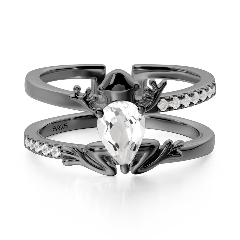 White Topaz Frog Double Band Ring - LUO Jewelry #metal_black finish sterling silver