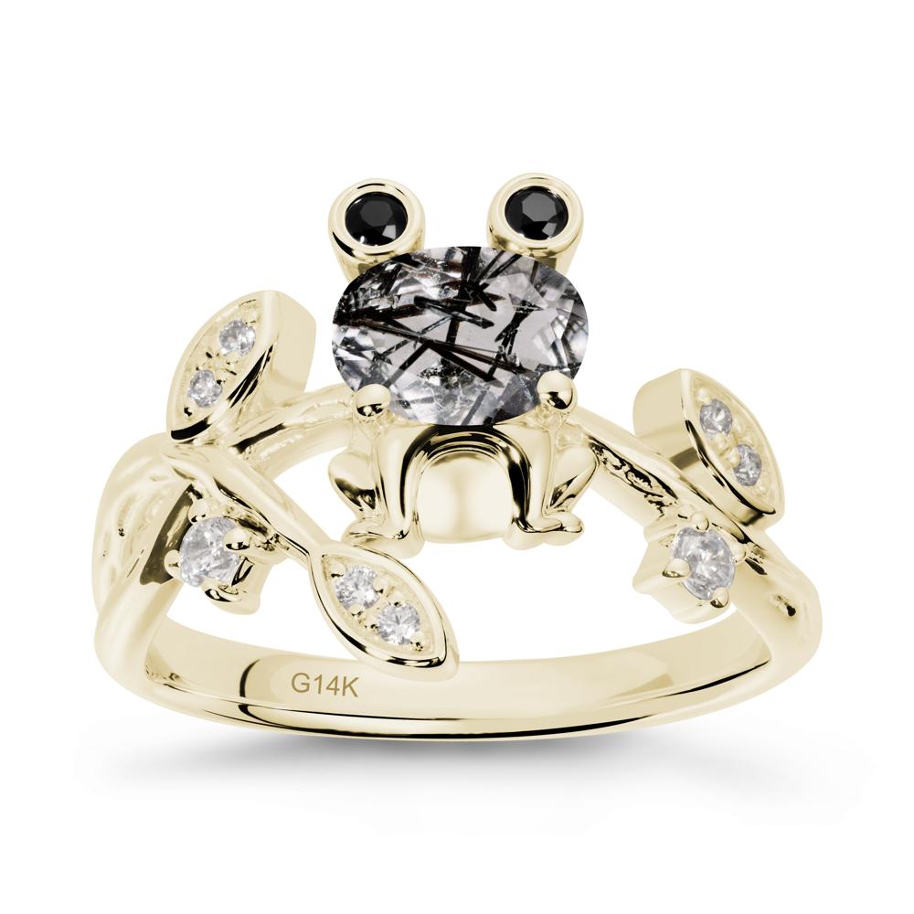 Black Rutilated Quartz Frog Ring with Twisting Leaves and Branches - LUO Jewelry #metal_14k yellow gold