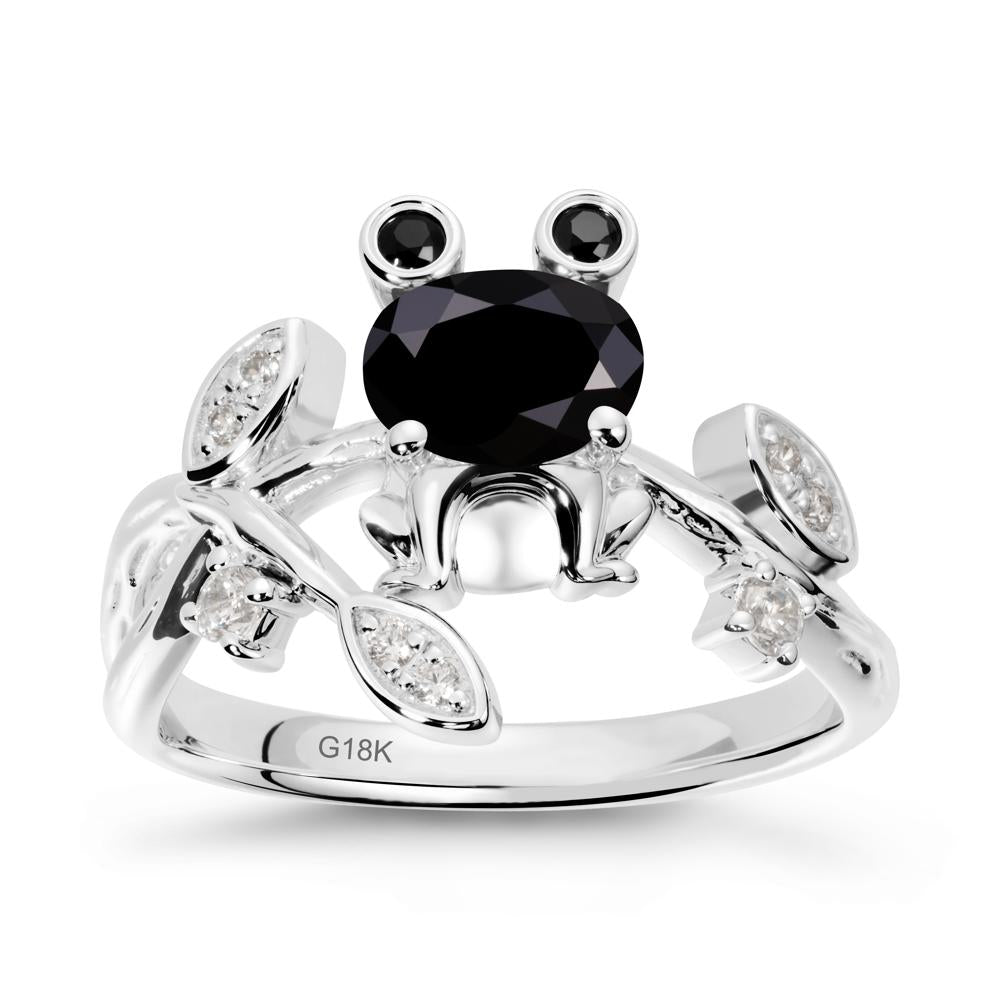 Oval Shaped Black Spinel Frog Ring - LUO Jewelry #metal_18k white gold