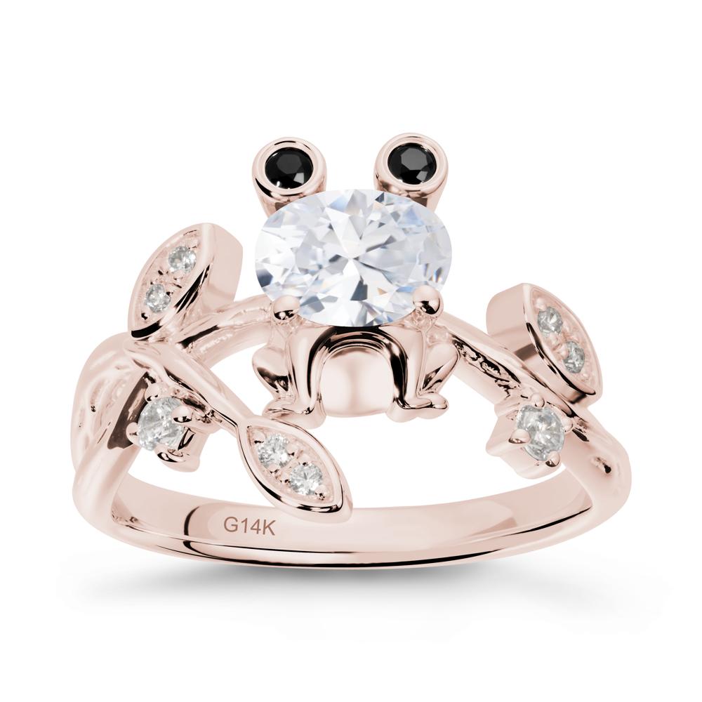 Oval Shaped Cubic Zirconia Frog Ring - LUO Jewelry #metal_14k rose gold