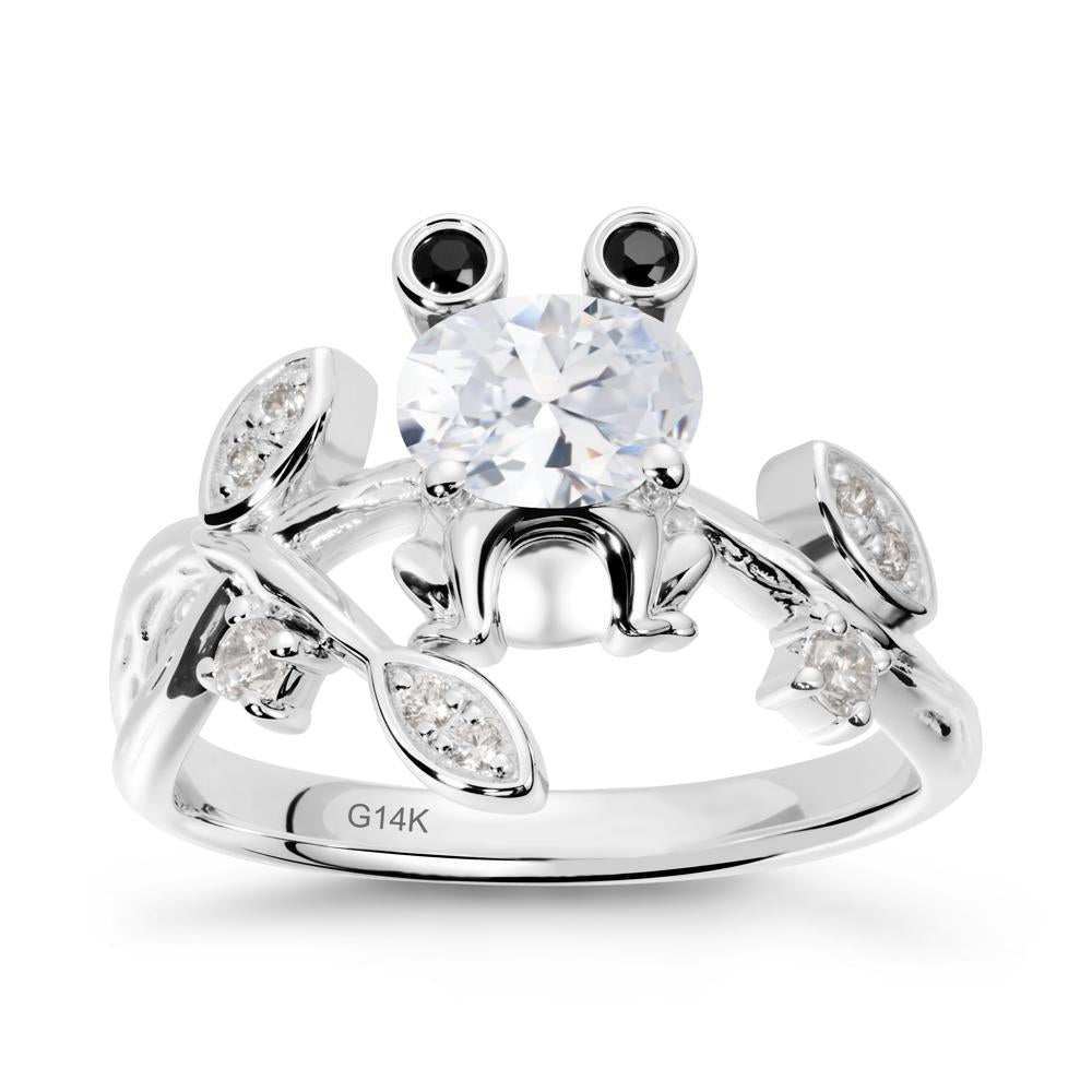 Oval Shaped Cubic Zirconia Frog Ring - LUO Jewelry #metal_14k white gold