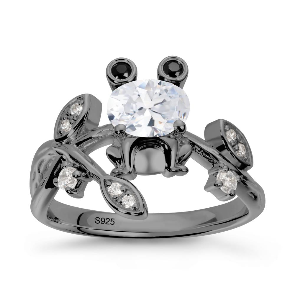 Oval Shaped Cubic Zirconia Frog Ring - LUO Jewelry #metal_black finish sterling silver