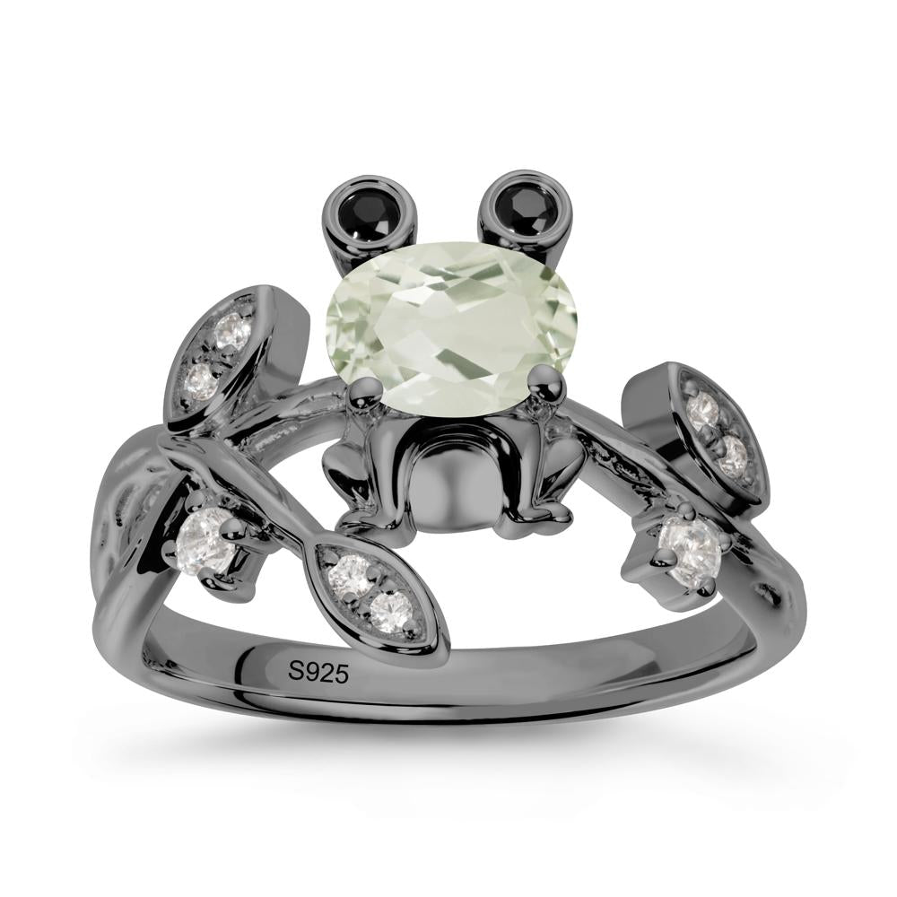 Green Amethyst Frog Ring with Twisting Leaves and Branches - LUO Jewelry #metal_black finish sterling silver
