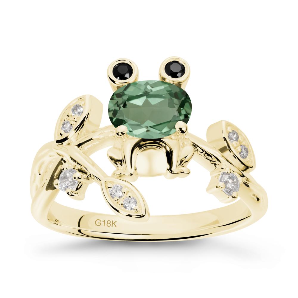 Oval Shaped Green Sapphire Frog Ring - LUO Jewelry #metal_18k yellow gold