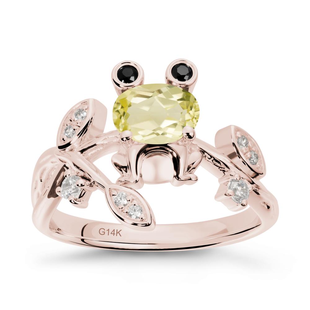 Lemon Quartz Frog Ring with Twisting Leaves and Branches - LUO Jewelry #metal_14k rose gold